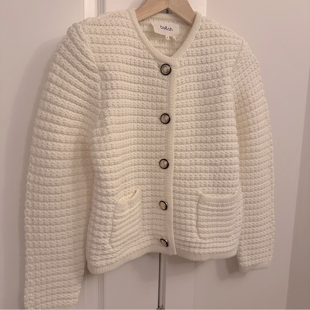 NEW Ba&sh Bash Gaspard Tweed Cardigan Jacket in Ecru Cream White | size  1 / S - Picture 8 of 13